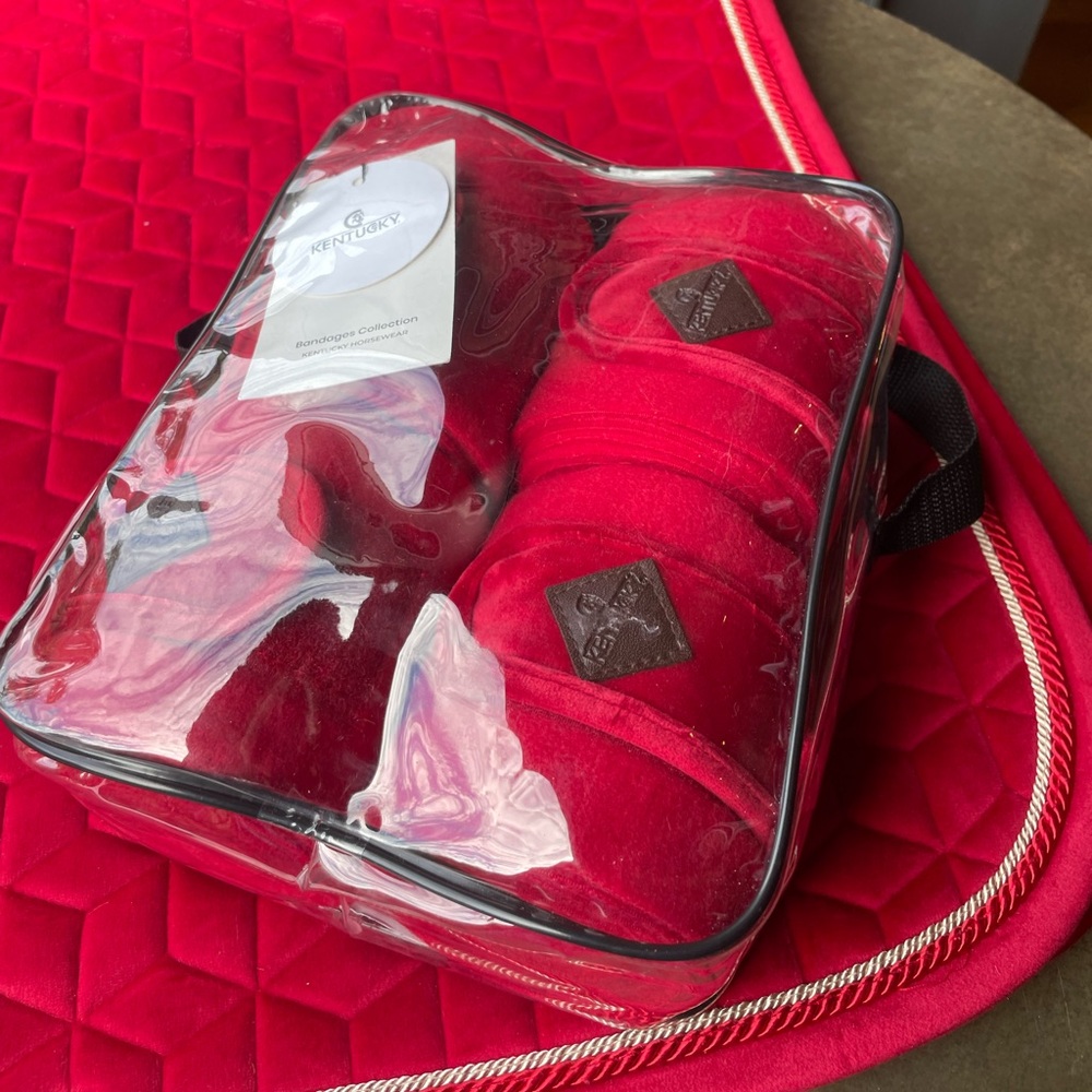 NWT Kentucky Horsewear Red Velvet Polo Wrap Bandages